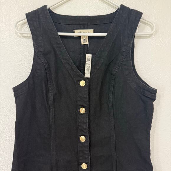 NWT Madewell Denim V Neck Midi Dress Button Up Sleeveless Clean Black Wash 8 - Picture 3 of 10